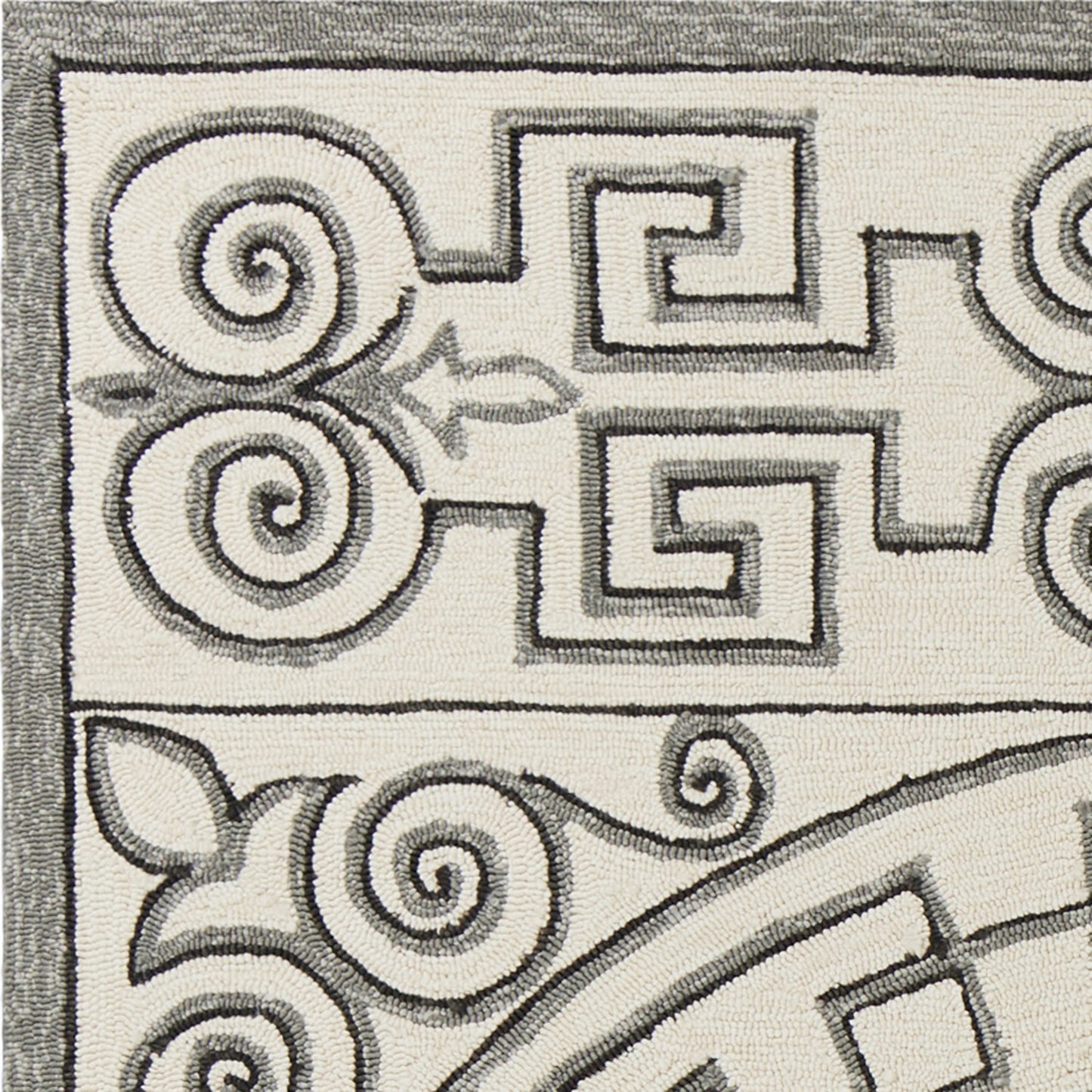 5' X 8' Gray And Ivory Damask Indoor Outdoor Area Rug