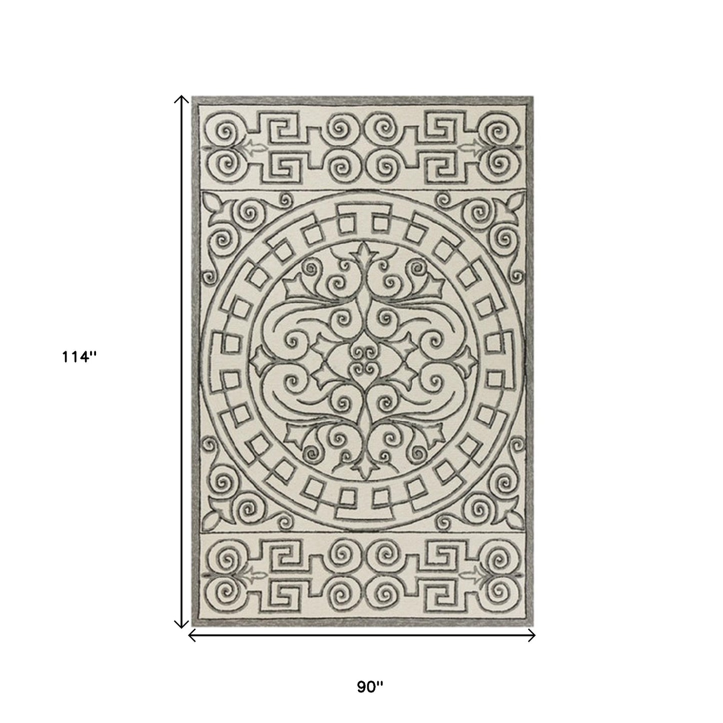 5' X 8' Gray And Ivory Damask Indoor Outdoor Area Rug