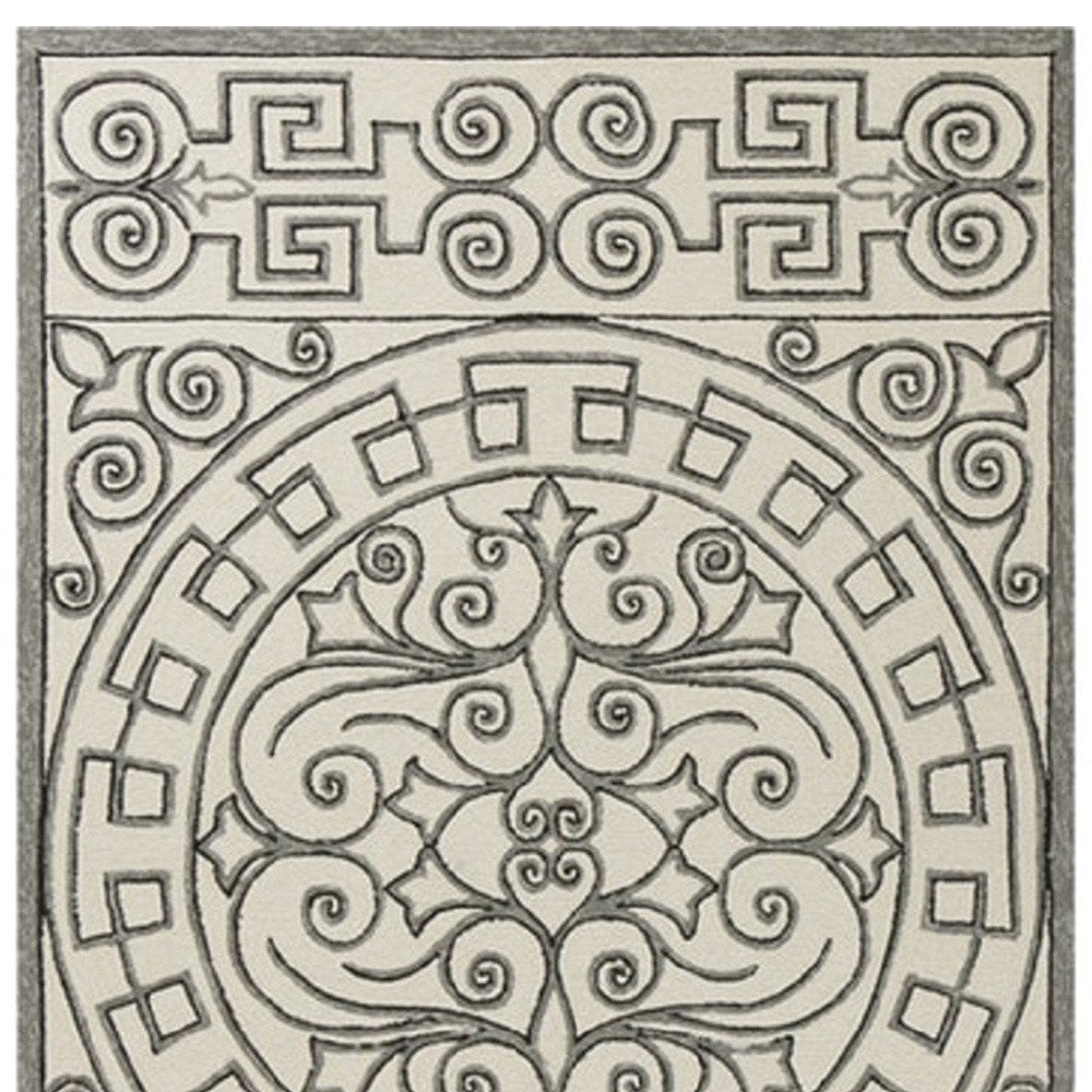 5' X 8' Gray And Ivory Damask Indoor Outdoor Area Rug