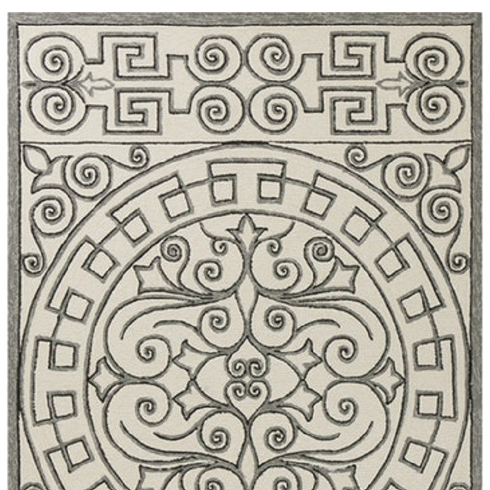 5' X 8' Gray And Ivory Damask Indoor Outdoor Area Rug