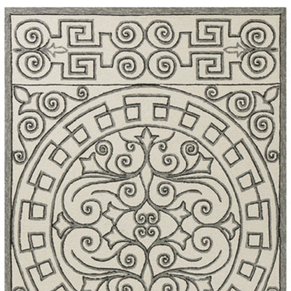 5' X 8' Gray And Ivory Damask Indoor Outdoor Area Rug