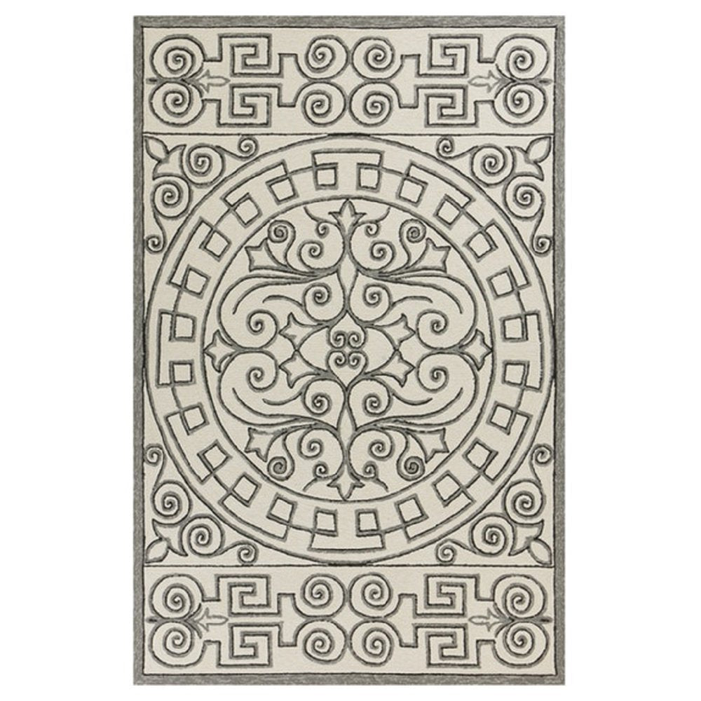 5' X 8' Gray And Ivory Damask Indoor Outdoor Area Rug