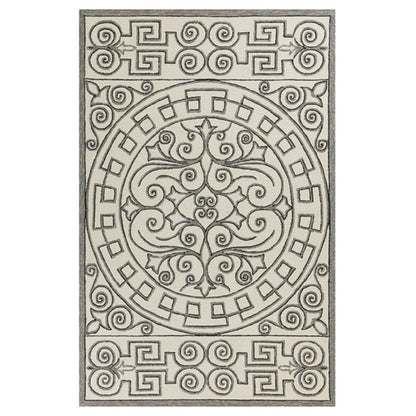 5' X 8' Gray And Ivory Damask Indoor Outdoor Area Rug