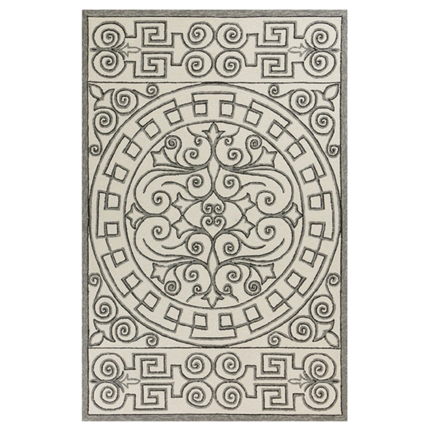 5' X 8' Gray And Ivory Damask Indoor Outdoor Area Rug