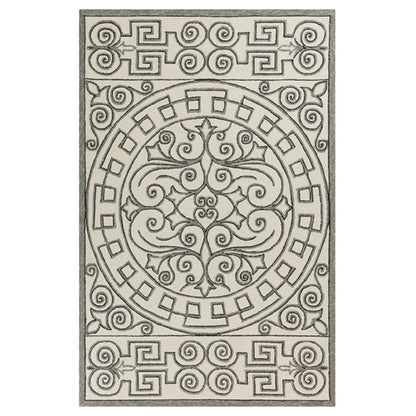5' X 8' Gray And Ivory Damask Indoor Outdoor Area Rug
