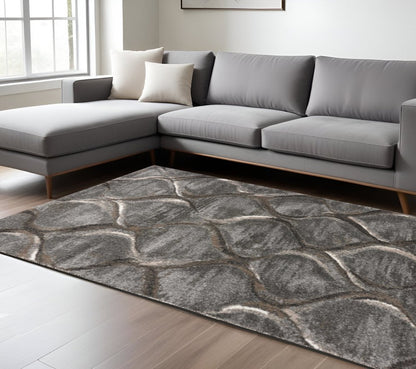 7' X 10' Charcoal And Light Gray Ogee Area Rug