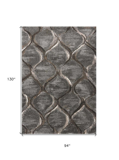 7' X 10' Charcoal And Light Gray Ogee Area Rug