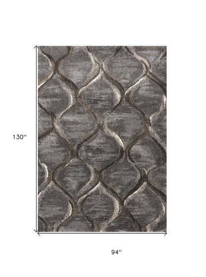 7' X 10' Charcoal And Light Gray Ogee Area Rug