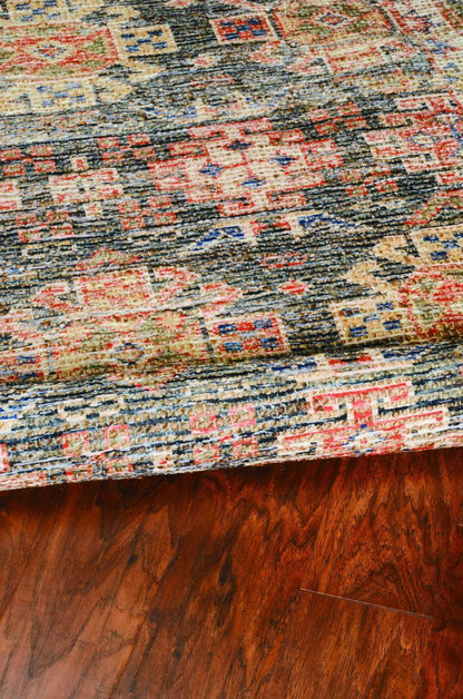 8' X 11' Brick Red Green And Brown Jute Southwestern Handmade Distressed Area Rug