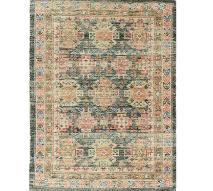 8' X 11' Brick Red Green And Brown Jute Southwestern Handmade Distressed Area Rug
