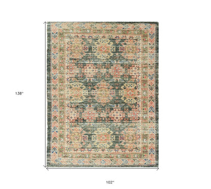 8' X 11' Brick Red Green And Brown Jute Southwestern Handmade Distressed Area Rug