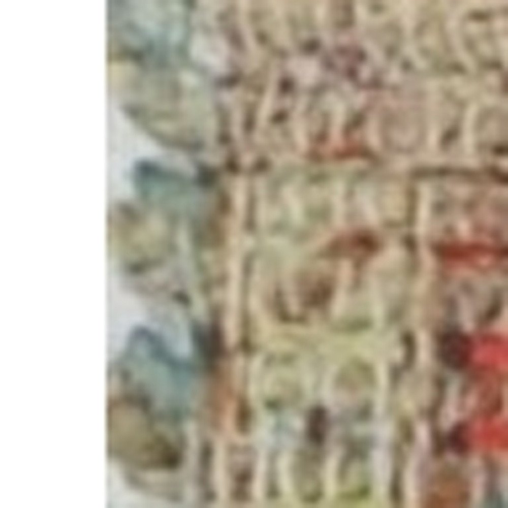 8' X 11' Blue Red And Beige Jute Floral Medallion Handmade Area Rug