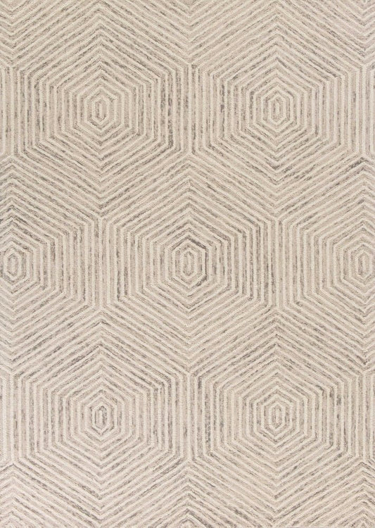 9' X 12' Sand Beige Wool Geometric Hand Tufted Area Rug