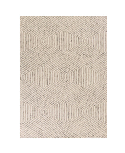 5' X 7' Ivory Geometric Hexagon Wool Indoor Area Rug