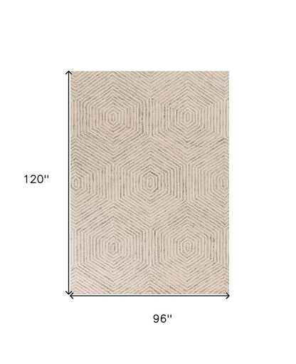 9' X 12' Sand Beige Wool Geometric Hand Tufted Area Rug
