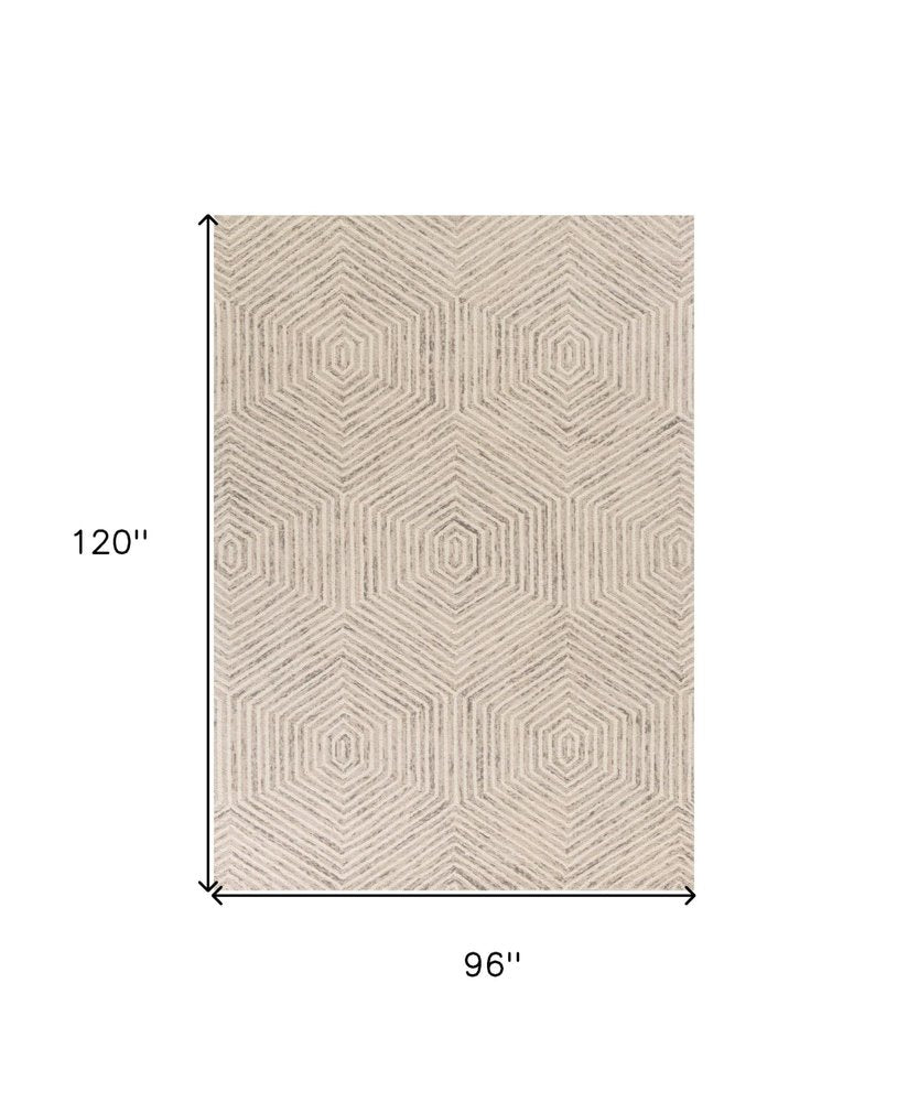 5' X 7' Sand And Beige Wool Geometric Hand Tufted Area Rug