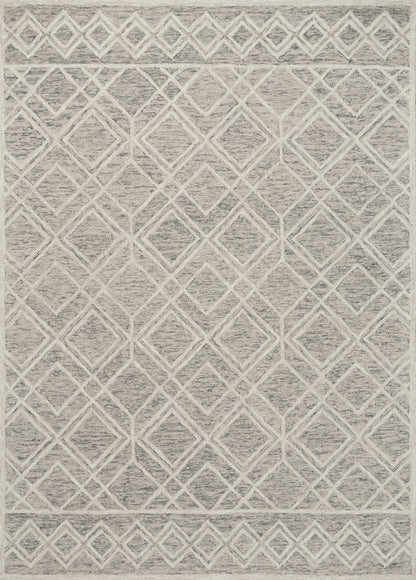 5' X 7' Sand Beige And Ivory Wool Geometric Hand Hooked Area Rug
