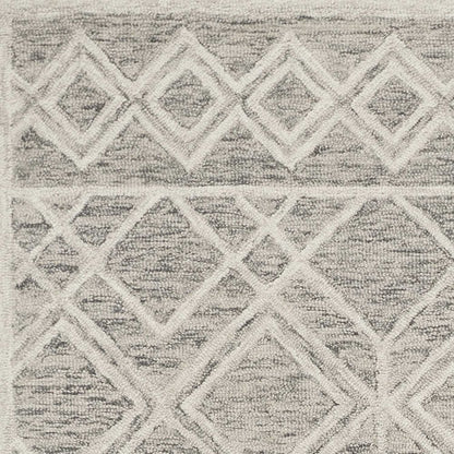 5' X 7' Sand Beige And Ivory Wool Geometric Hand Hooked Area Rug