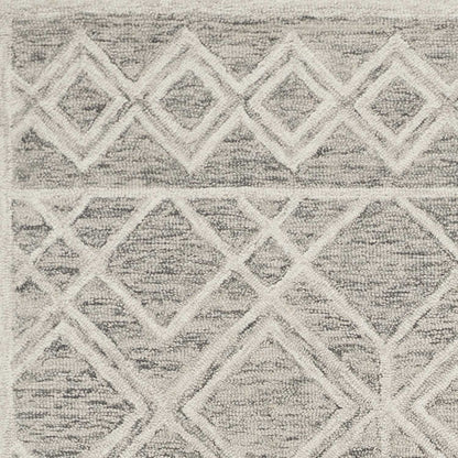 5' X 7' Sand Beige And Ivory Wool Geometric Hand Hooked Area Rug