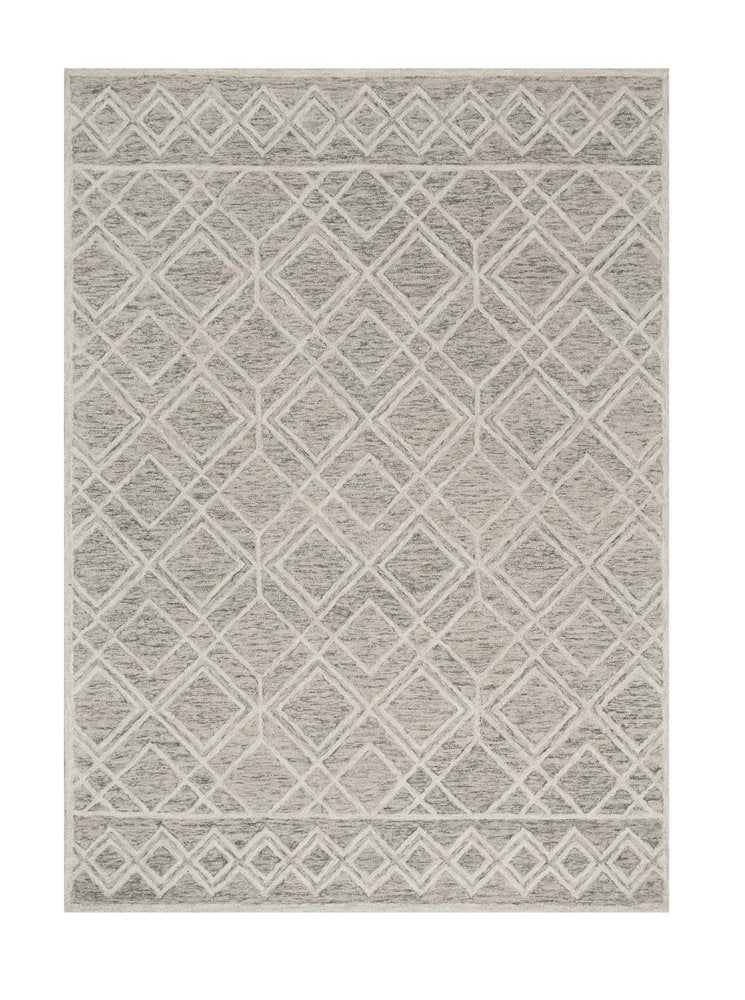 8' X 10' Sand Beige And Ivory Wool Geometric Hand Tufted Area Rug
