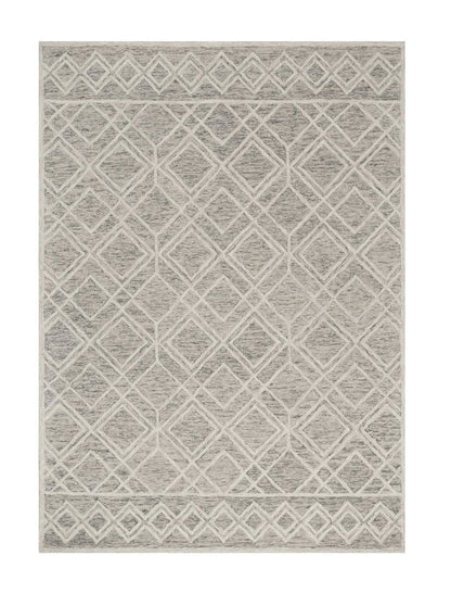 5' X 7' Sand Beige And Ivory Wool Geometric Hand Hooked Area Rug