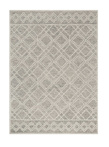 5' X 7' Sand Beige And Ivory Wool Geometric Hand Hooked Area Rug