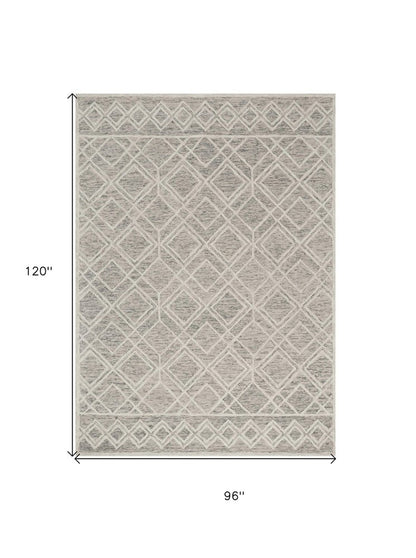 5' X 7' Sand Beige And Ivory Wool Geometric Hand Hooked Area Rug