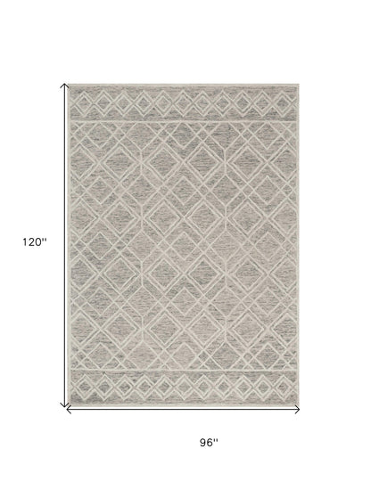 5' X 7' Sand Beige And Ivory Wool Geometric Hand Hooked Area Rug