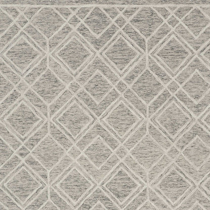 5' X 7' Sand Beige And Ivory Wool Geometric Hand Hooked Area Rug