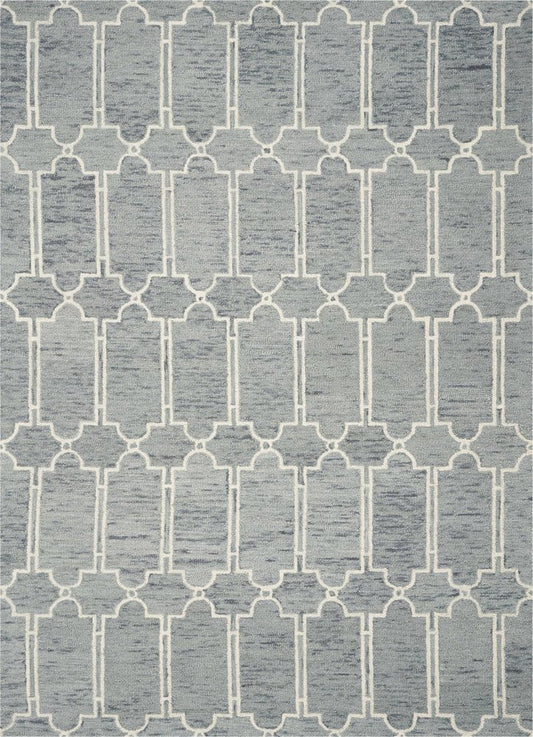 9' X 12' Slate Blue And Ivory Wool Geometric Hand Tufted Area Rug