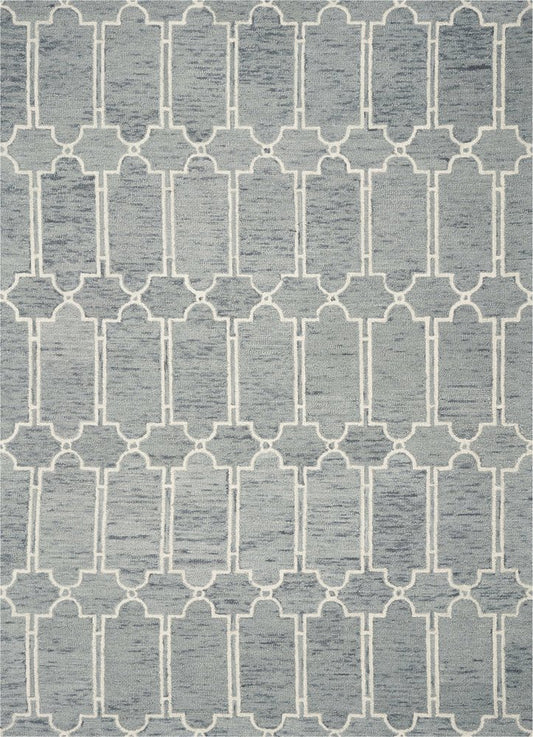 8' X 10' Slate Blue And Ivory Wool Geometric Hand Tufted Area Rug