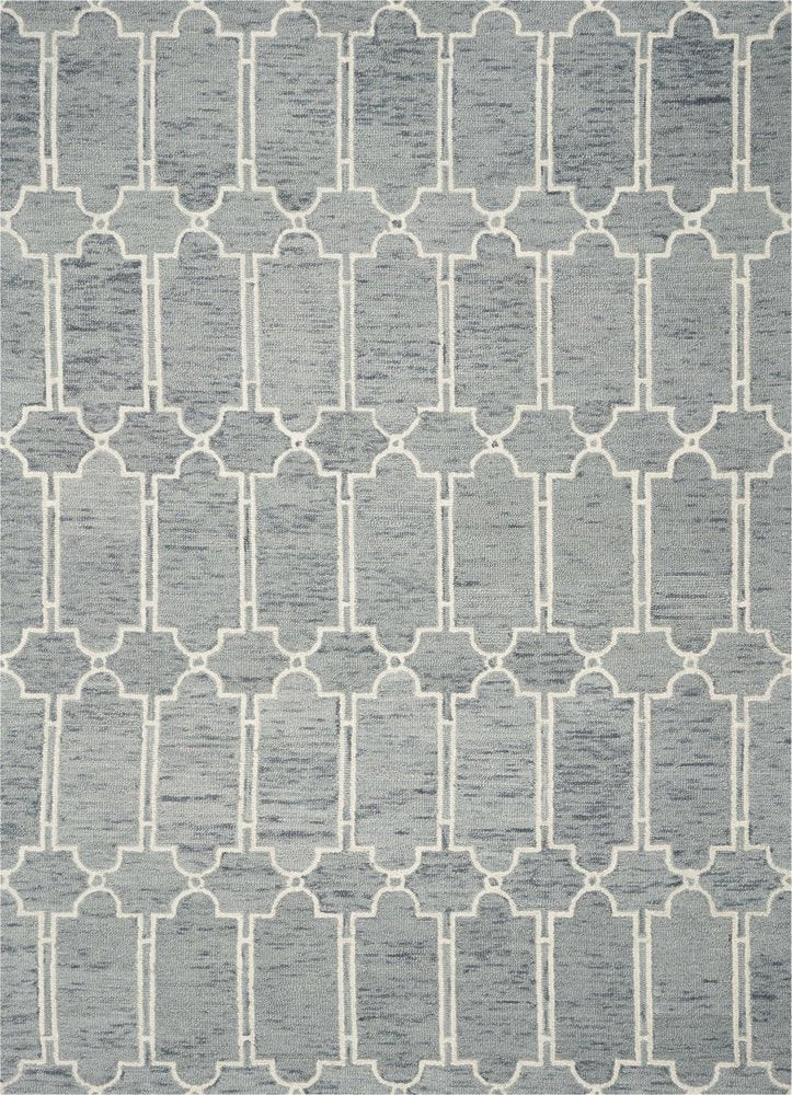 5' X 7' Slate Blue And Ivory Wool Geometric Hand Tufted Area Rug