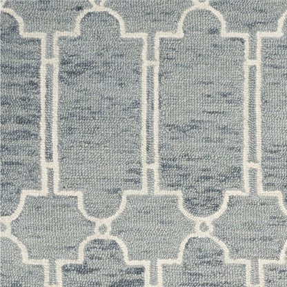 5' X 7' Slate Blue And Ivory Wool Geometric Hand Tufted Area Rug