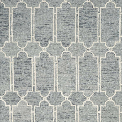 5' X 7' Slate Blue And Ivory Wool Geometric Hand Tufted Area Rug