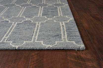 5' X 7' Slate Blue And Ivory Wool Geometric Hand Tufted Area Rug