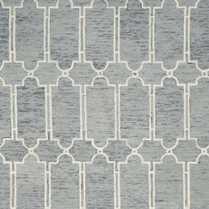 5' X 7' Slate Blue And Ivory Wool Geometric Hand Tufted Area Rug