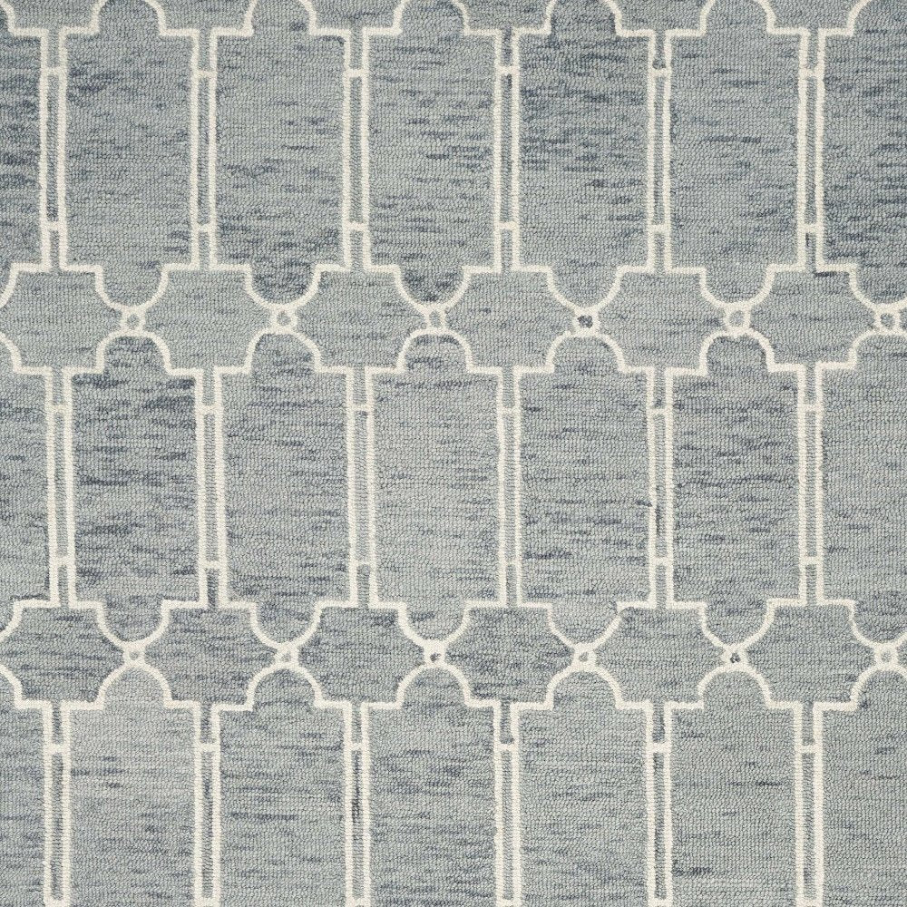 5' X 7' Slate Blue And Ivory Wool Geometric Hand Tufted Area Rug