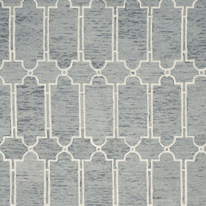 8' X 10' Slate Blue And Ivory Wool Geometric Hand Tufted Area Rug