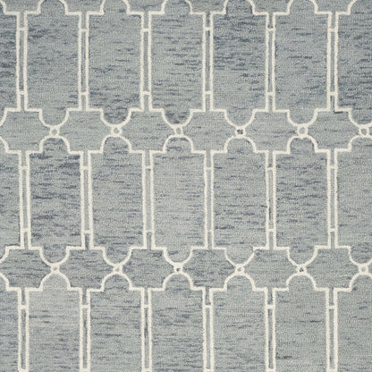 8' X 10' Slate Blue And Ivory Wool Geometric Hand Tufted Area Rug