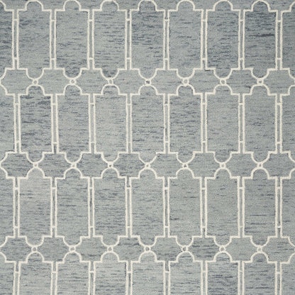 8' X 10' Slate Blue And Ivory Wool Geometric Hand Tufted Area Rug
