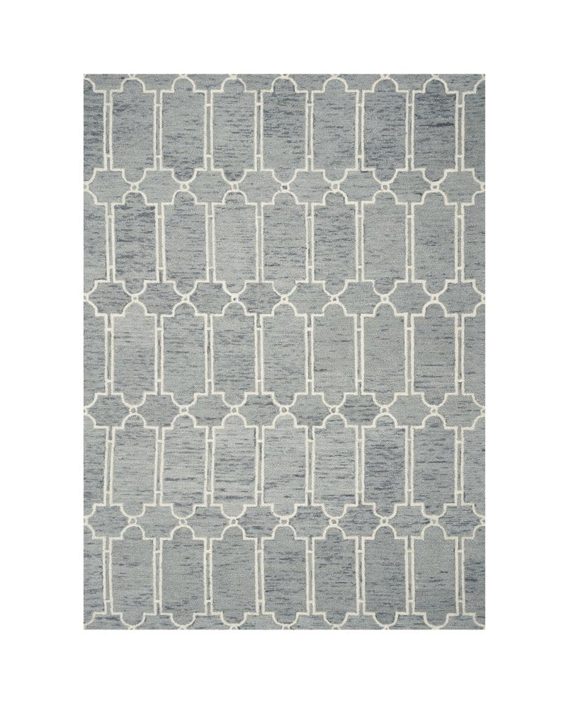 5' X 7' Slate Blue And Ivory Wool Geometric Hand Tufted Area Rug