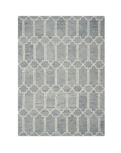 5' X 7' Slate Blue And Ivory Wool Geometric Hand Tufted Area Rug