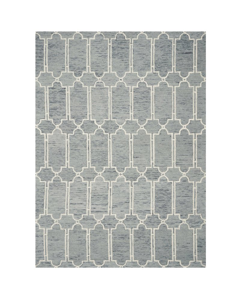 5' X 7' Slate Blue And Ivory Wool Geometric Hand Tufted Area Rug