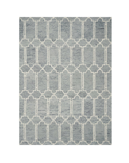 8' X 10' Slate Blue And Ivory Wool Geometric Hand Tufted Area Rug