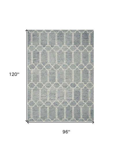 8' X 10' Slate Blue And Ivory Wool Geometric Hand Tufted Area Rug