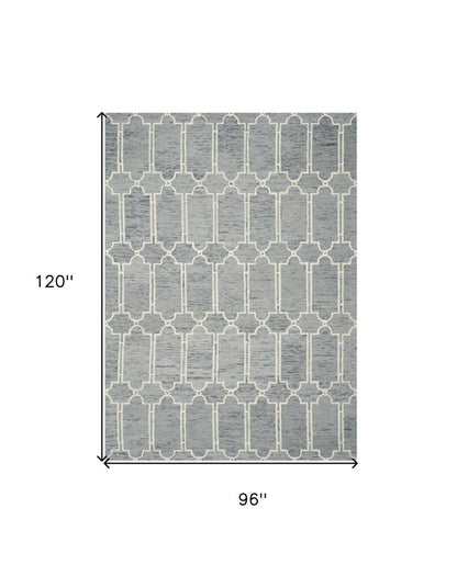 5' X 7' Slate Blue And Ivory Wool Geometric Hand Tufted Area Rug