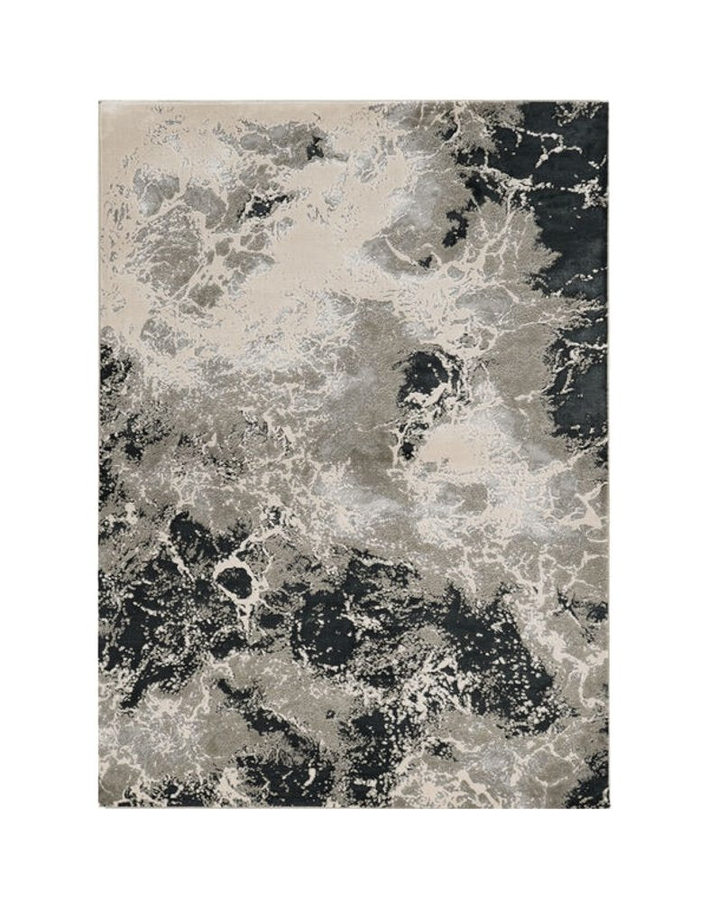 5' X 8' Silver And Black Abstract Area Rug