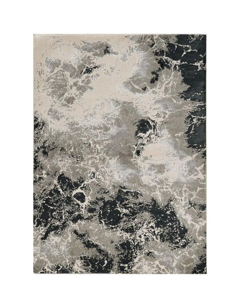 9' X 13' Silver And Black Abstract Area Rug