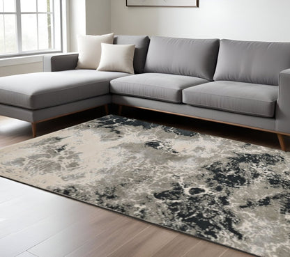 7' X 10' Black And Silver Abstract Area Rug