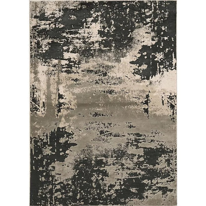 7' X 10' Black And Silver Abstract Area Rug